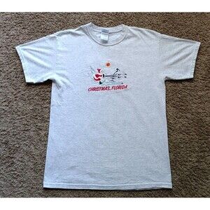 Vintage Christmas Florida T-Shirt Men's Medium Gray Short Sleeve Embroidered 90s